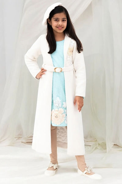 Blue sequinned dress and jacket