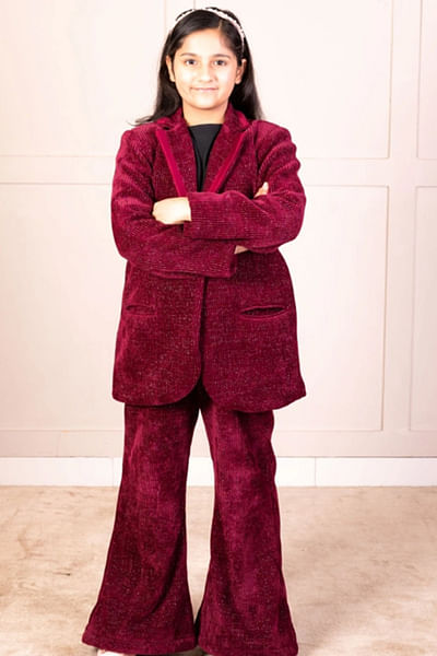 Maroon corduroy coat set