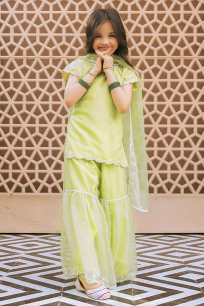 Green embroidered kurta set