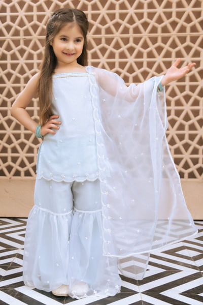 Sky blue embroidered kurta set
