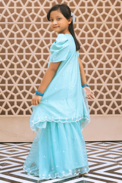 Aqua embroidered kurta set