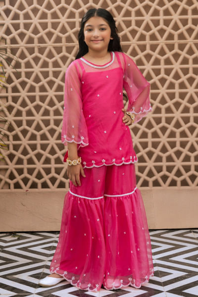 Pink cutdana embroidered gharara set