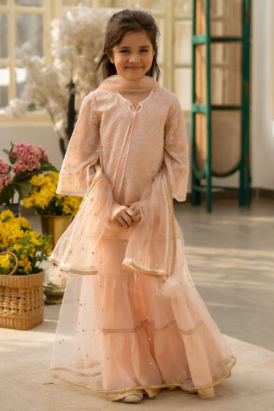 Peach embroidered kurta set