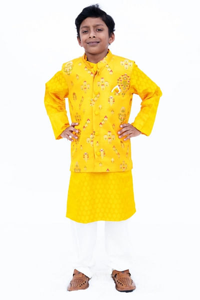 Yellow Brocade Jacket Set