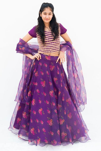 Purple floral printed lehenga set