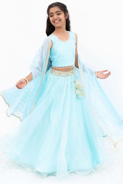 Blue organza lehenga set