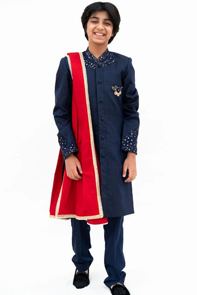 Blue embroidered sherwani set