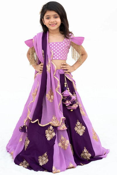 Lilac and purple embroidered lehenga set