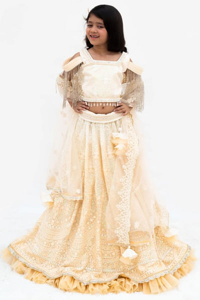 Beige ombre embroidered lehenga set