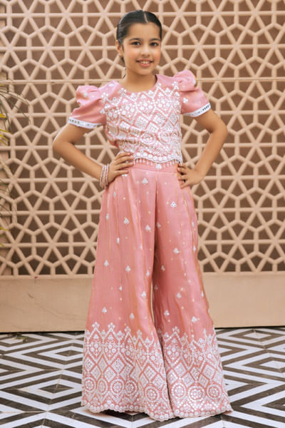 Pink embroidered top and palazzo