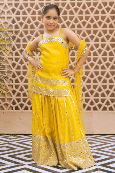 Yellow embroidered sharara set