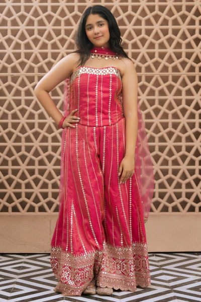 Pink embroidered sharara set