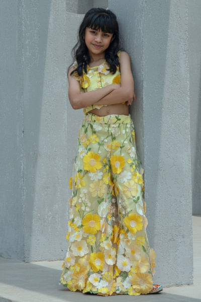 Yellow 3D embroidered palazzo set