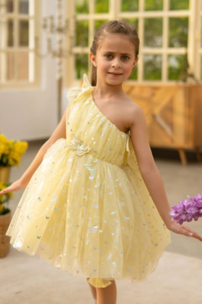 Yellow one shoulder dress
