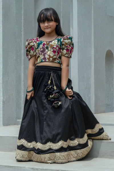 Black embroidered lehenga set
