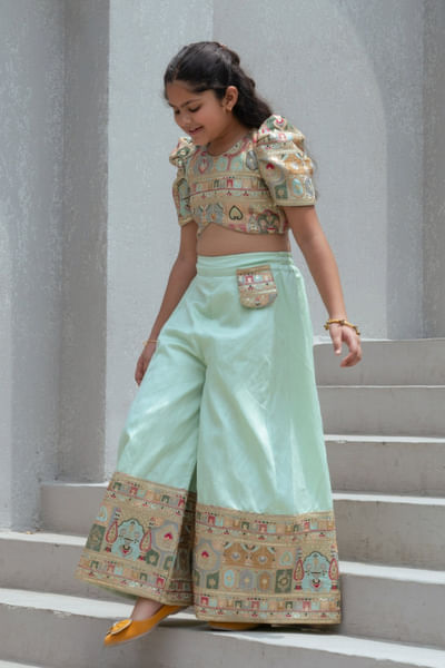 Pista green embroidered palazzo set