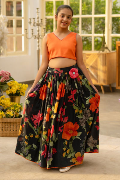 Orange printed skirt set