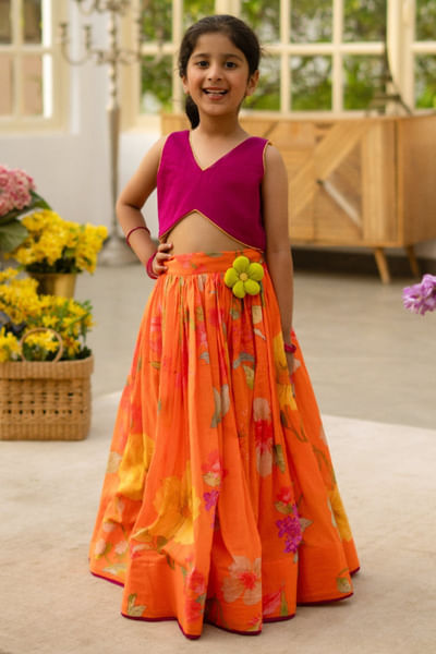 Purple and orange printed skirt set