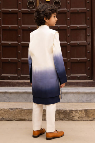 Fayon Kids by Preeti Jatia Blue ombre embroidered Nehru jacket set FAYOAPR26D143164