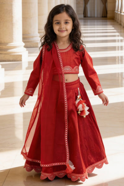 Fayon Kids by Preeti Jatia Red lace embroidered lehenga set FAYOAPR26D143165