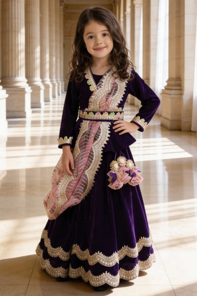 Fayon Kids by Preeti Jatia Purple embroidered lehenga set FAYOAPR26D143166