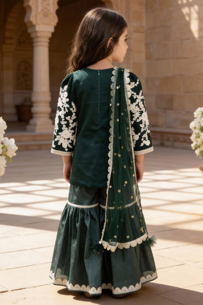 Fayon Kids by Preeti Jatia Green embroidered sharara set FAYOAPR26D143167
