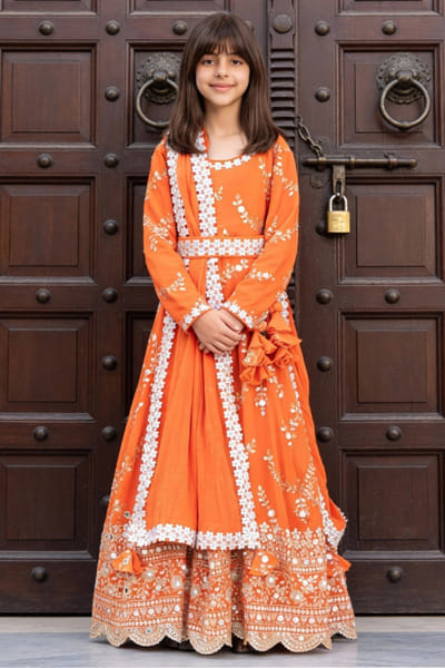 Fayon Kids by Preeti Jatia Orange embroidered anarkali set FAYOAPR26D143168