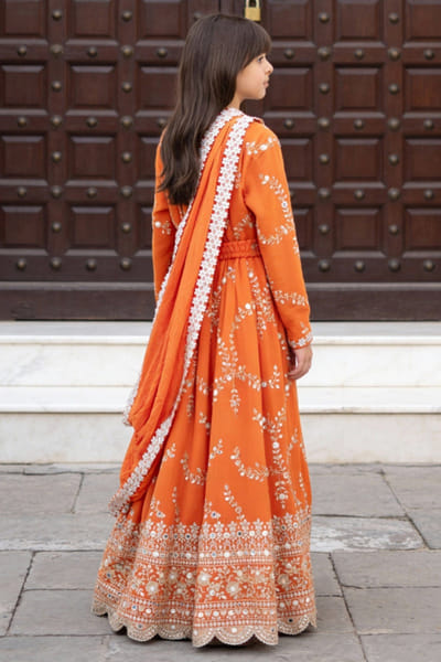 Fayon Kids by Preeti Jatia Orange embroidered anarkali set FAYOAPR26D143168