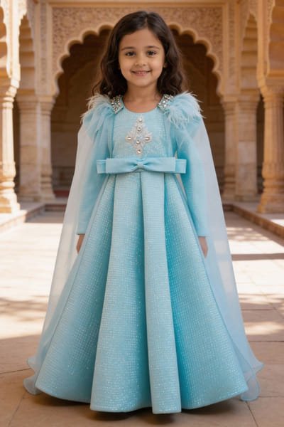 Fayon Kids by Preeti Jatia Blue sequin embroidered gown FAYOAPR26D143171