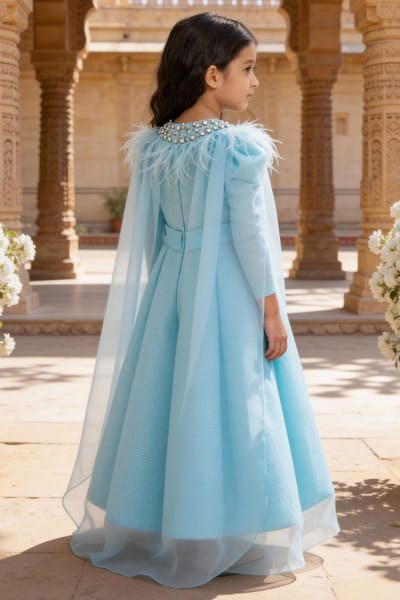 Fayon Kids by Preeti Jatia Blue sequin embroidered gown FAYOAPR26D143171