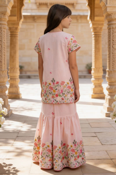 Fayon Kids by Preeti Jatia Peach thread embroidered sharara set FAYOAPR26D143172