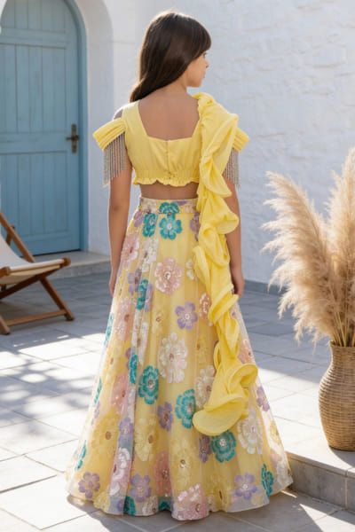 Fayon Kids by Preeti Jatia Yellow floral embroidered lehenga set FAYOAPR26D143175