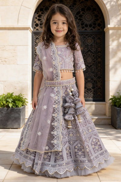 Fayon Kids by Preeti Jatia Grey sequin embroidered lehenga set FAYOAPR26D143176