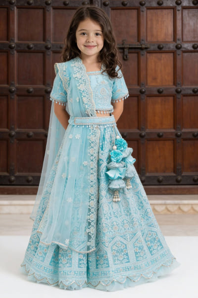 Fayon Kids by Preeti Jatia Blue thread embroidered lehenga set FAYOAPR26D143177