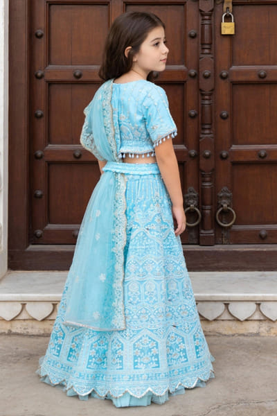 Fayon Kids by Preeti Jatia Blue thread embroidered lehenga set FAYOAPR26D143177