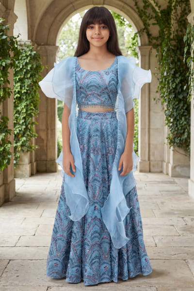 Fayon Kids by Preeti Jatia Blue cutdana embroidered lehenga set FAYOAPR26D143178