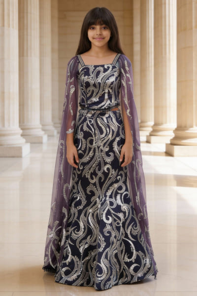 Fayon Kids by Preeti Jatia Purple cutdana embroidered lehenga set FAYOAPR26D143179