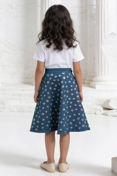 Fayon Kids by Preeti Jatia White and blue embroidered denim skirt set FAYOAPR26D143183