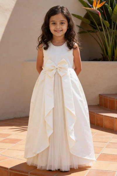 Fayon Kids by Preeti Jatia Off white satin gown FAYOAPR26D143186