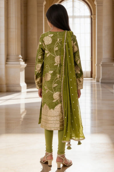 Fayon Kids by Preeti Jatia Green brocade kurta set FAYOAPR26D143187