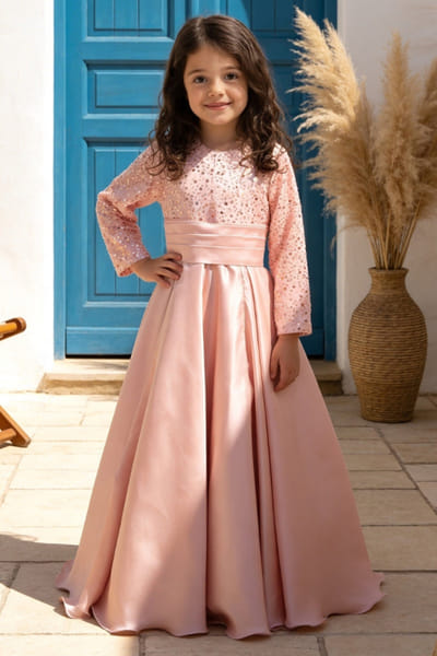 Fayon Kids by Preeti Jatia Pink sequin embroidered gown FAYOAPR26D143188