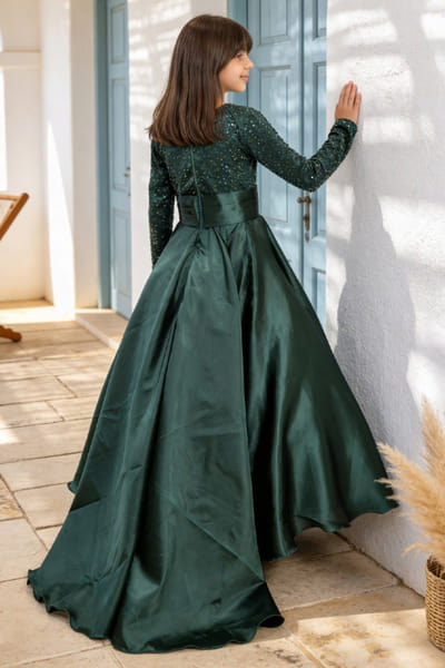Fayon Kids by Preeti Jatia Green sequin embroidered gown FAYOAPR26D143189