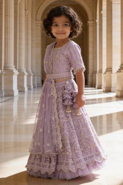 Fayon Kids by Preeti Jatia Lilac sequin embroidered lehenga set FAYOAPR26D143192