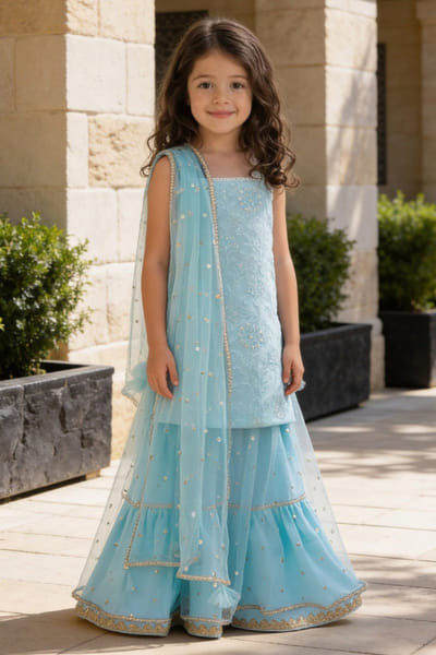 Fayon Kids by Preeti Jatia Blue embroidered kurta lehenga set FAYOAPR26D143193