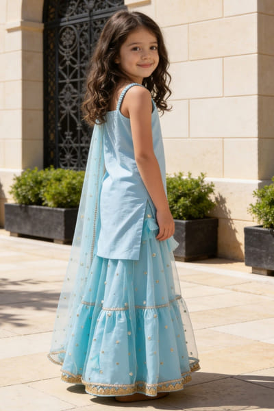 Fayon Kids by Preeti Jatia Blue embroidered kurta lehenga set FAYOAPR26D143193