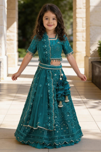 Fayon Kids by Preeti Jatia Green sequin embroidered lehenga set FAYOAPR26D143197