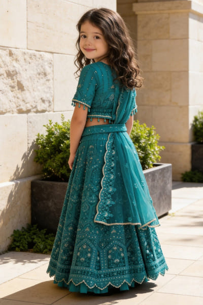 Fayon Kids by Preeti Jatia Green sequin embroidered lehenga set FAYOAPR26D143197