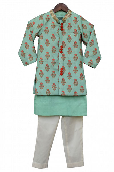 Printed jacket with kurta and churidar