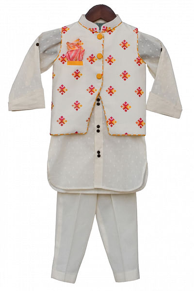 Embroidered Nehru jacket with kurta and pants