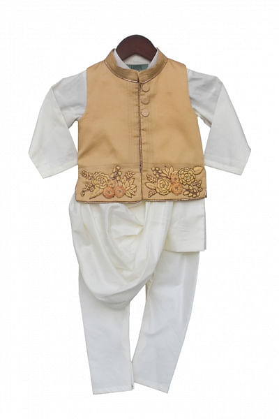 Beige and white kurta jacket set
